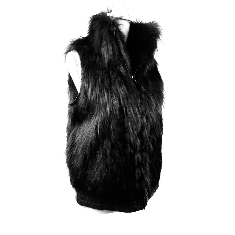 BLACK SILVER FOX VEST W/ LEATHER